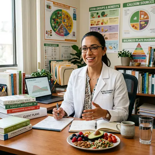 High-Resolution 8K Image of a Beautiful 30-Year-Old Nutritionist Explaining Healthy Eating