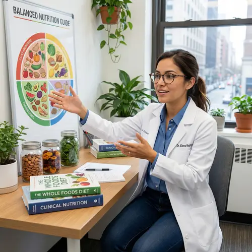 High-Resolution 8K Image of a Beautiful 30-Year-Old Nutritionist Explaining Healthy Eating