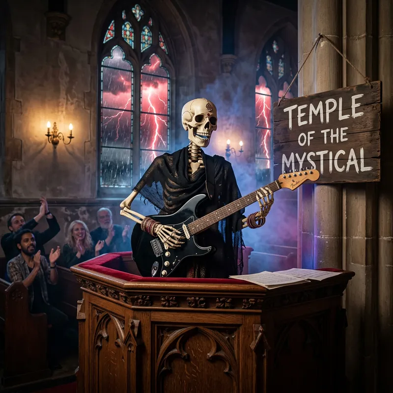 Mystical Temple of Wicced: Enigmatic Skeleton Preacher Musician