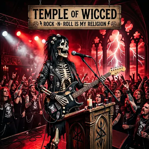 Temple of Wicced: Female Skeleton Preacher with Fender Stratocaster Guitar