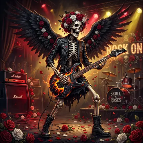 Skeleton Rocker: Wings and Roses