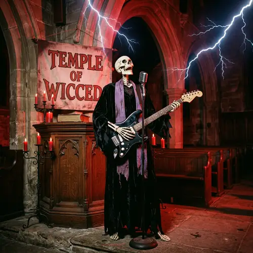 Temple of Wicced: Female Skeleton Preacher with Black Guitar