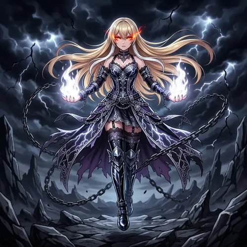 Gothic Anime Girl with Blazing Eyes and Lightning Costume