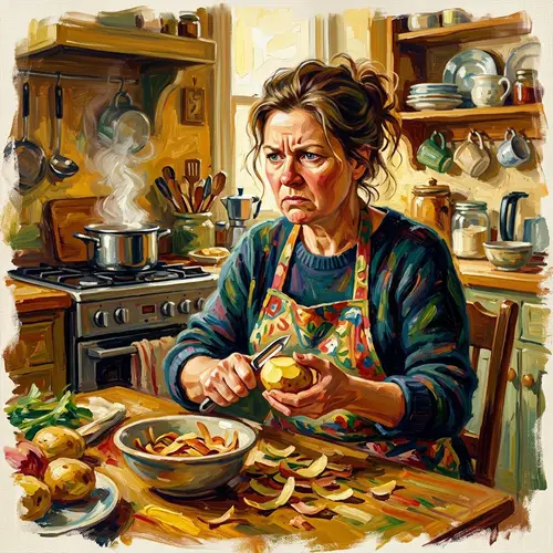 Dynamic Scene of Domestic Life | Vibrant and Expressive Artwork