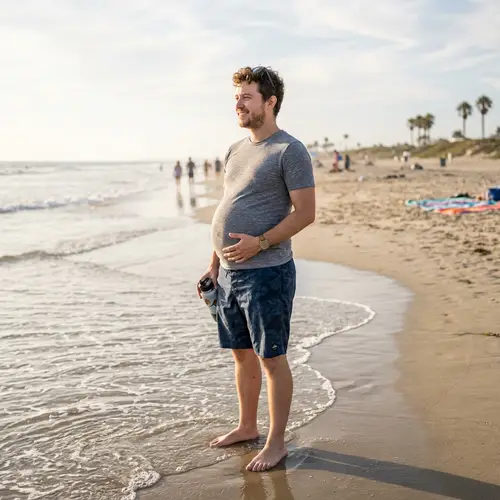 Pregnant Man Relaxing at the Beach