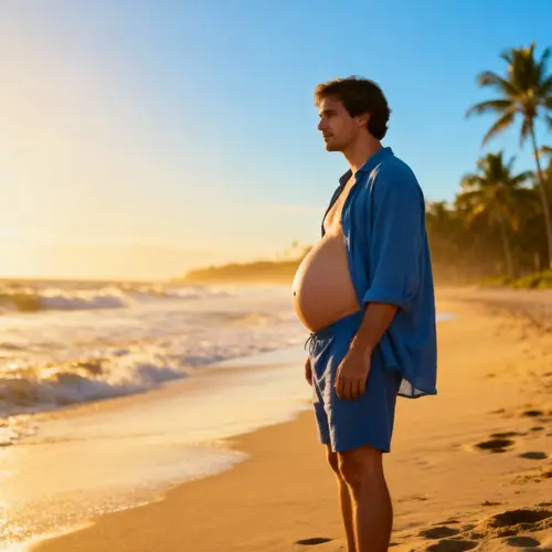 Pregnant Man Relaxing at the Beach