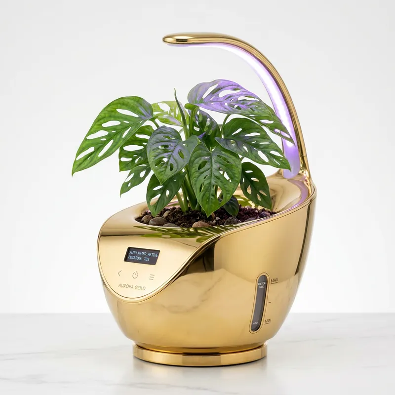 Very Gold Luxe Futuristic Flower Pot with Automatic Watering System