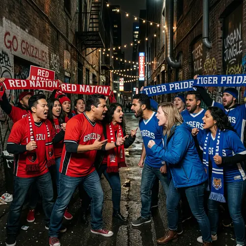 Intense Rivalry in Urban Landscape | Sports Enthusiasts Clash