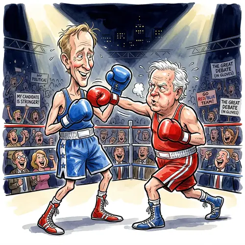 Political Figures Boxing Match Caricature
