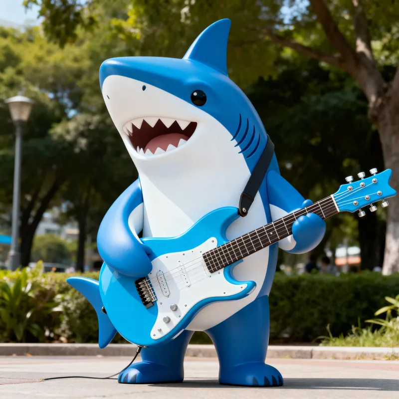 Shark-Shaped Blue and White Guitar Design