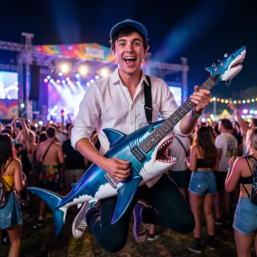 Shark-Shaped Blue and White Guitar Design