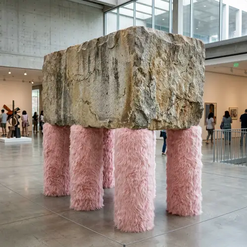 Realistic Stone and Pink Fur Art Exhibition