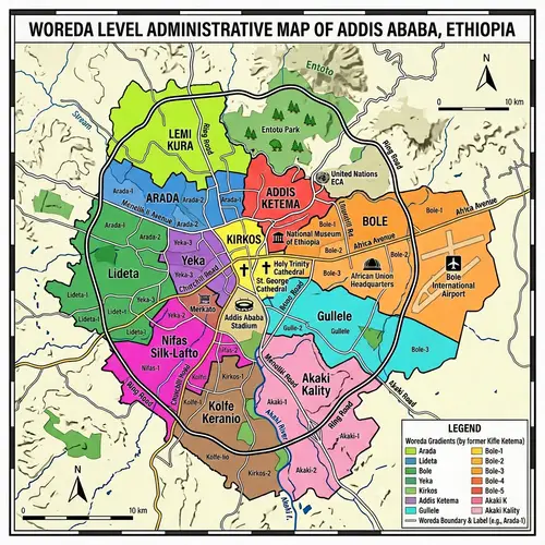 Detailed Map of Addis Ababa with Woredas