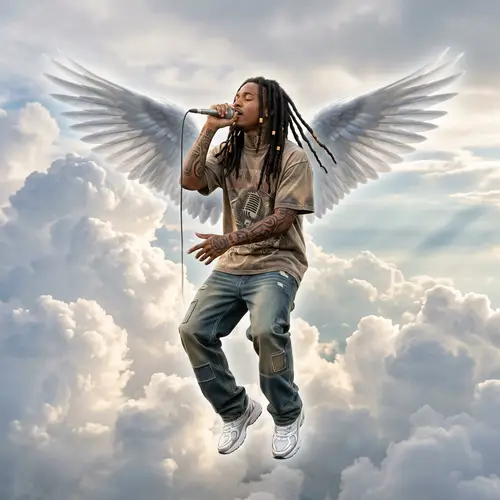 Rapper with Wings in Celestial Rap Performance