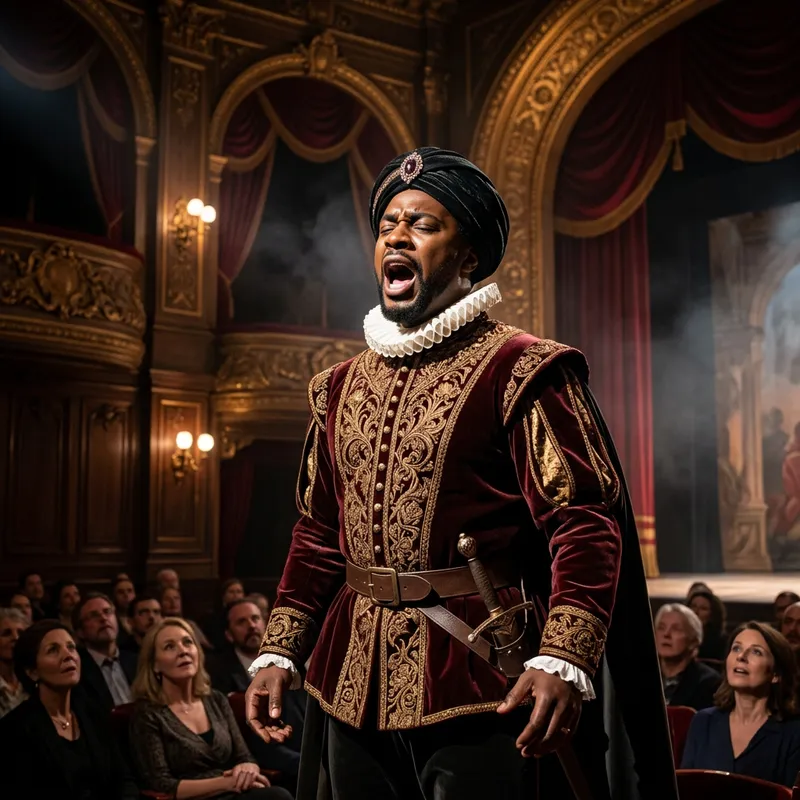 Passionate Tenor as Othello in Traditional Italian Attire Passionate Tenor as Othello in Traditional Italian Attire