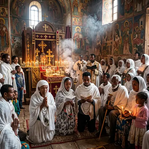 Ethiopian Orthodox Church Congregation in Ceremony
