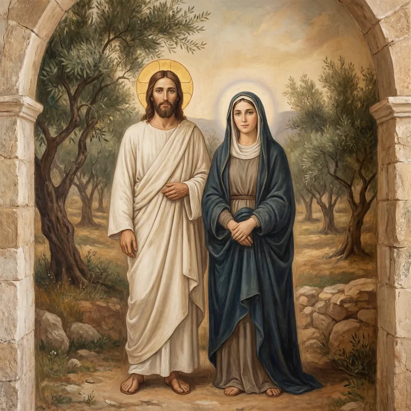 Jesus and Virgin Mary: Traditional Religious Scene Brought to Life Jesus and Virgin Mary: Traditional Religious Scene Brought to Life