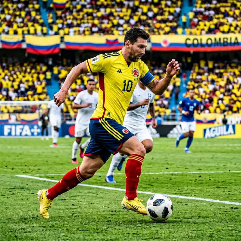 Hispanic Soccer Player Dribbling in Colombian National Team Shirt