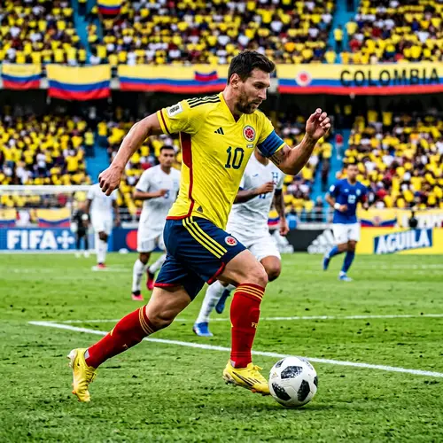 Hispanic Soccer Player in Colombian National Team Shirt Dribbling Ball