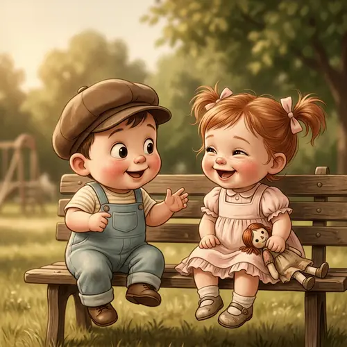 Heartwarming Scene with Baby Animated Characters from Early 20th Century Style