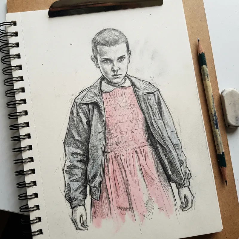 Realistic Pencil Drawing of Eleven from Stranger Things Realistic Pencil Drawing of Eleven from Stranger Things
