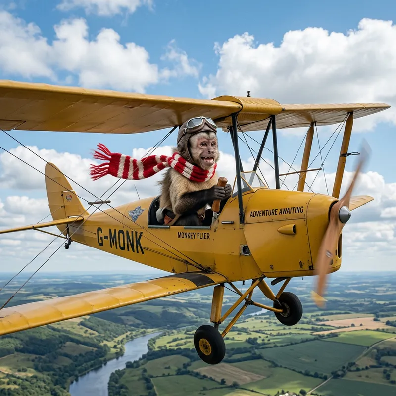 Monkey on Airplane with Scarf - Fun Adventure