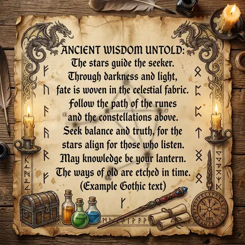 Old Style Scroll with Gothic Text and Dragons