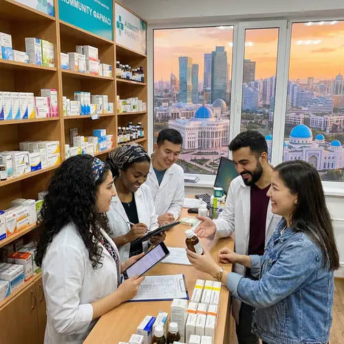 Diverse Young Pharmacists Cataloging Medicinal Supplies in Kazakhstan Pharmacy