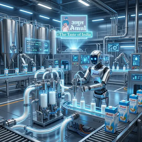 Futuristic Sci-Fi Scene: Amul's Fresh Milk Processing