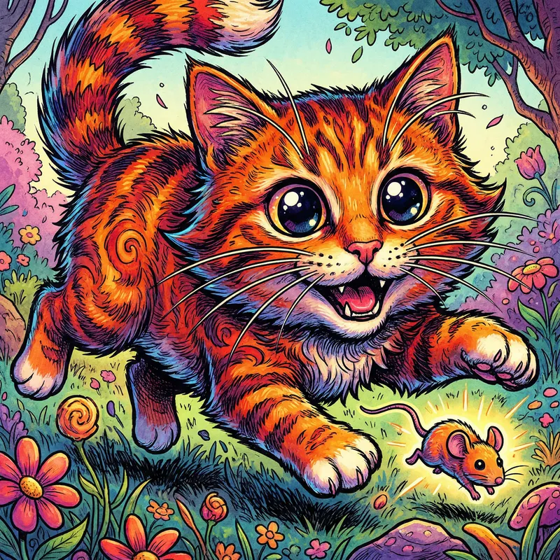 Whimsical Orange Tabby Cat Painting | Detailed & Vibrant Artwork