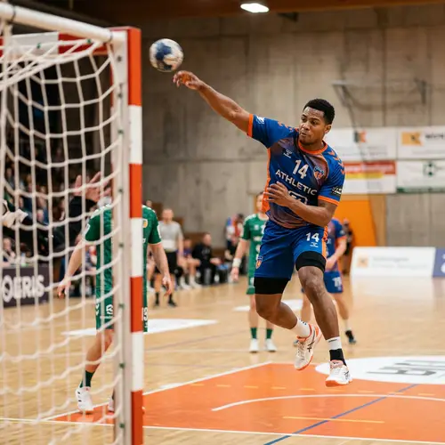 Professional Handball Player in Action | Thrilling Goal Moment