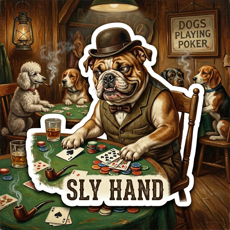 Cheating Dog Sticker | Dogs Play Poker Illustration