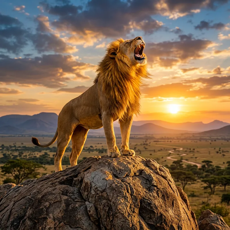 Golden Lion Roaring - Majestic Wildlife Moment Golden Lion Roaring - Majestic Wildlife Moment