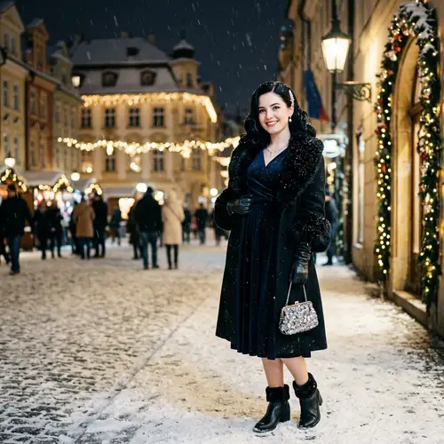 Elegant Woman in Snowy Night Party Outfit