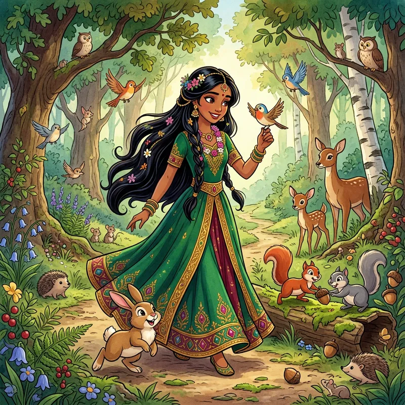 Adventurous Disney Princess with Woodland Animals