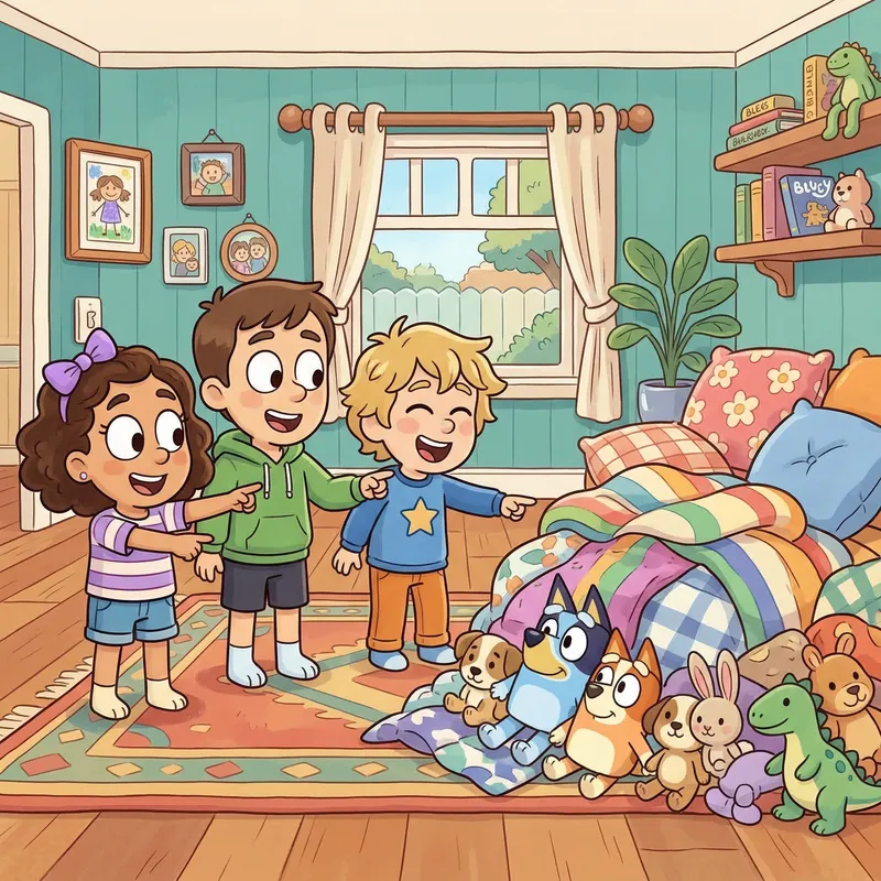 Playful Kids in a Cozy Lounge Room