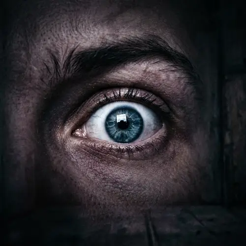 Chilling Noir Novel Cover with Striking Blue Eye