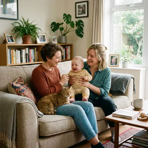Loving Family of Two Mums, Baby, and Cat