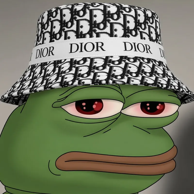 Pepe Meme Face with Dior Bucket Hat