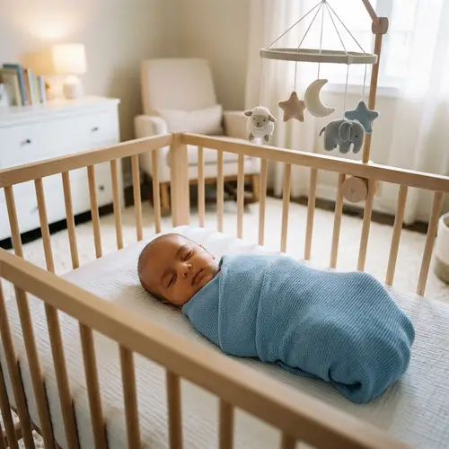 Charming Iranian Newborn Baby Boy in Blue Swaddle