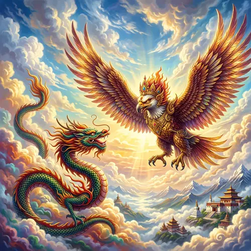 Garuda Buddhist Mythology and Dragon Image