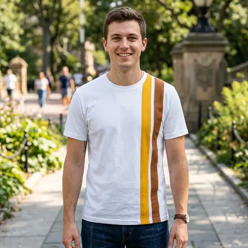 White Shirt with Yellow and Brown Stripes