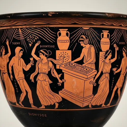 Greek Vase Style Techno Party Scene