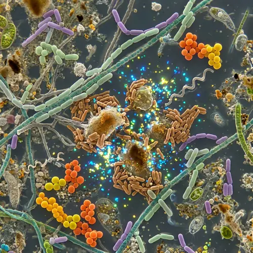 Intricate Bacteria Activity: A Microscopic Dance of Colors