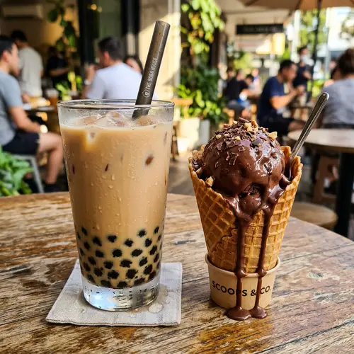 Delicious Bubble Tea with Tapioca Pearls & Chocolate Ice Cream