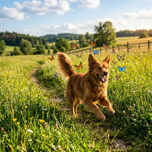 Playful Brown Dog Running in Lush Green Field | Site Name