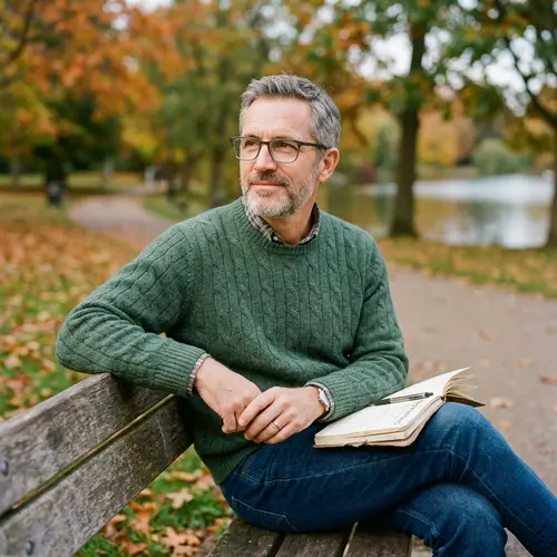 Middle-Aged Man with Wisdom and Calm Expression