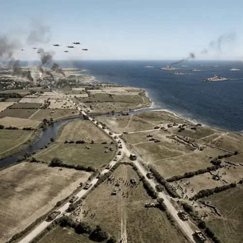 WW2 Battle Aerial View - Military Conflict Scene Display