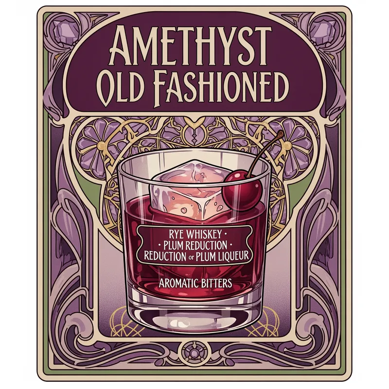 Amethyst Old Fashioned Cocktail - Vintage Poster Design