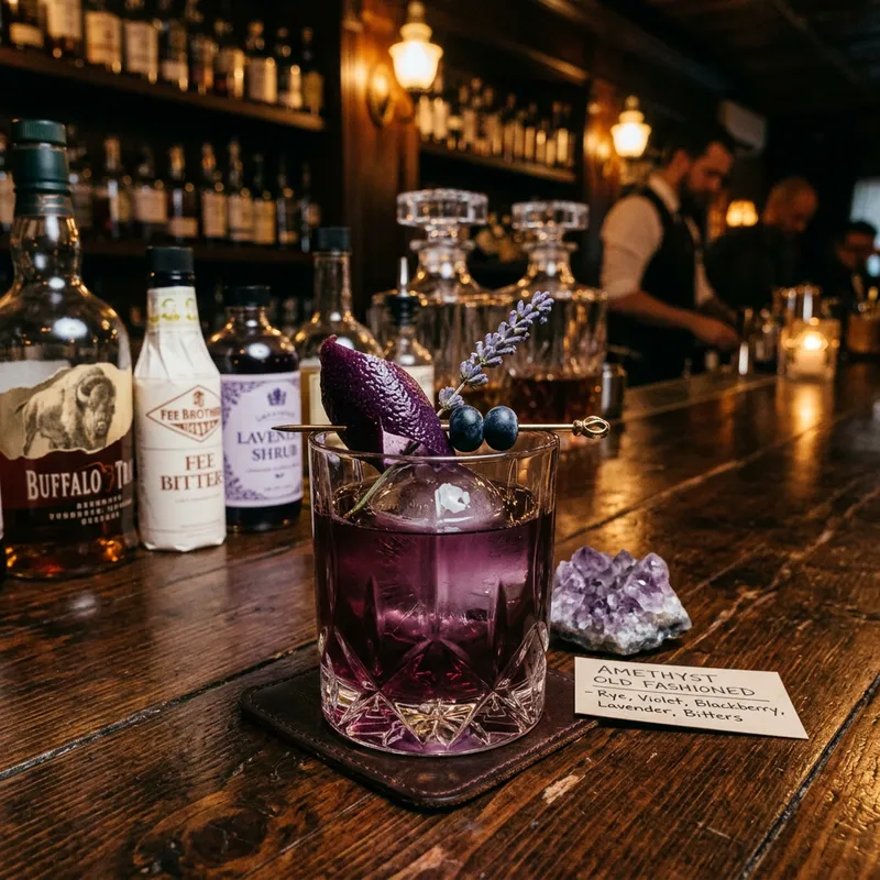 Amethyst Old Fashioned Cocktail Poster Design